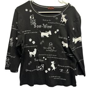 Flower N Ring Sweater Dogs Black‎ White Bling All over Print Cardigan Vtg XL